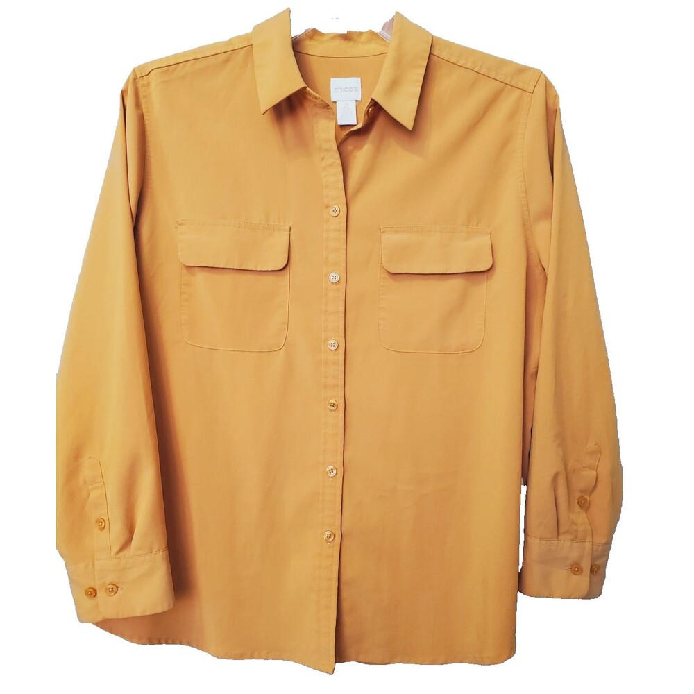 Chico's Soft Honeycomb Yellow Long Sleeve Button-Up Shirt Size 3P (XLP) Petite